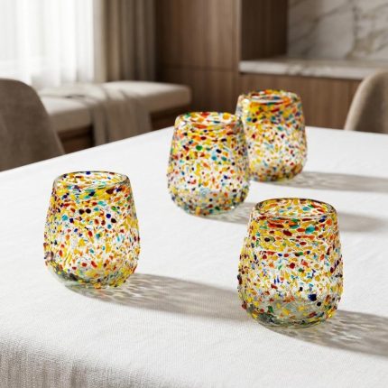 Colorful Fiesta Stemless Wine Glasses - Set Of 4