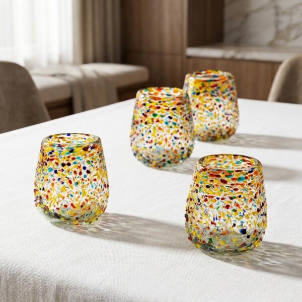Colorful Fiesta Stemless Wine Glasses - Set Of 4