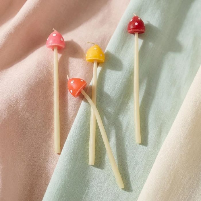 Cute Beeswax Mushroom Birthday Candle Set 2