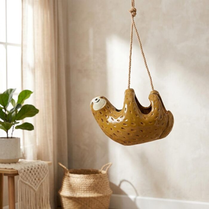 Cute Serene Sloth Hanging Planter 2