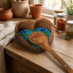Double Heart Spoon Rest With Hand-painted Ceramic Inlay (1)
