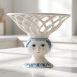 Fruit Lady Pedestal Bowl - Hand-painted Ceramic 2