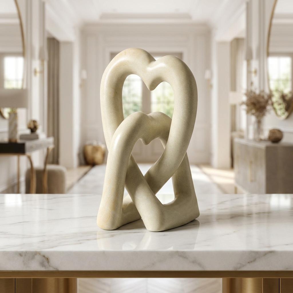 Hand-carved Interlocking Hearts Desktop Sculpture Hand-carved Interlocking Hearts Desktop Sculpture