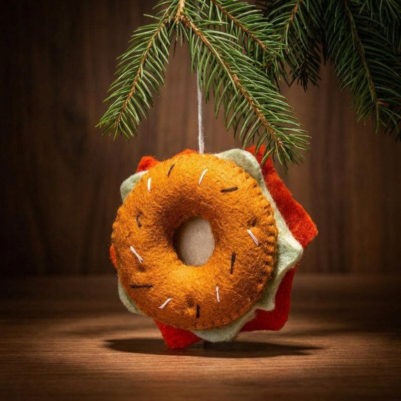 Hand-felted Bagel & Lox Ornament