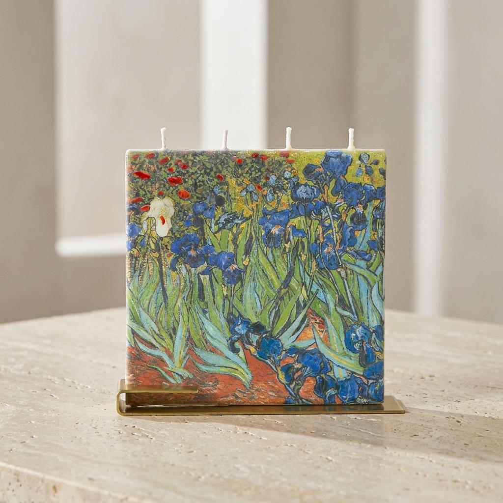Hand-painted Vincent Van Gogh Irises Flat Candle Hand-painted Vincent Van Gogh Irises Flat Candle