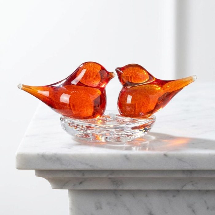 Handblown Lovebirds Glass Desktop Sculpture 2