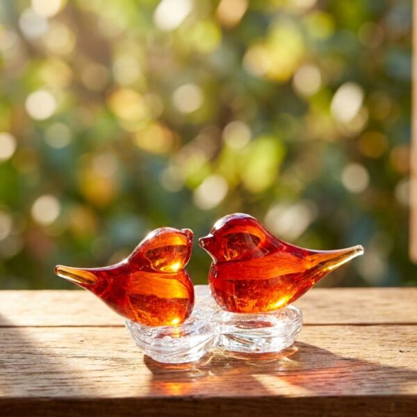 Handblown Lovebirds Glass Desktop Sculpture