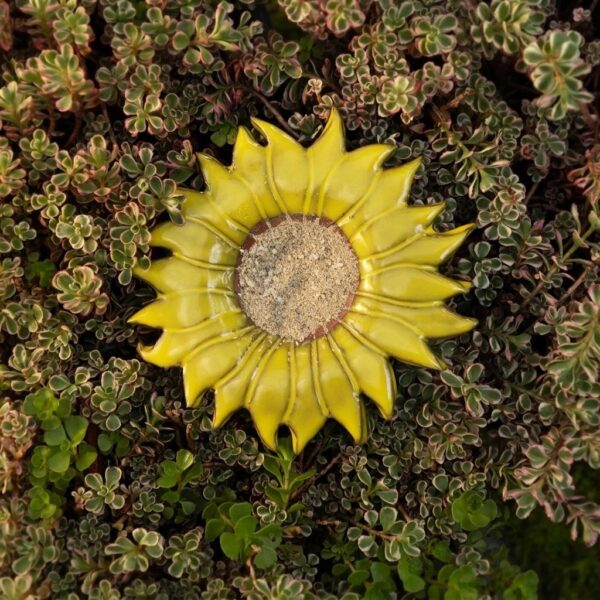 Handcrafted Ceramic Yellow Sunflower Butterfly Feeder