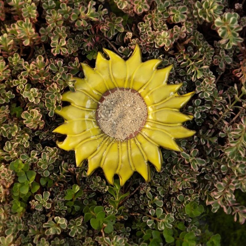 Handcrafted Ceramic Yellow Sunflower Butterfly Feeder