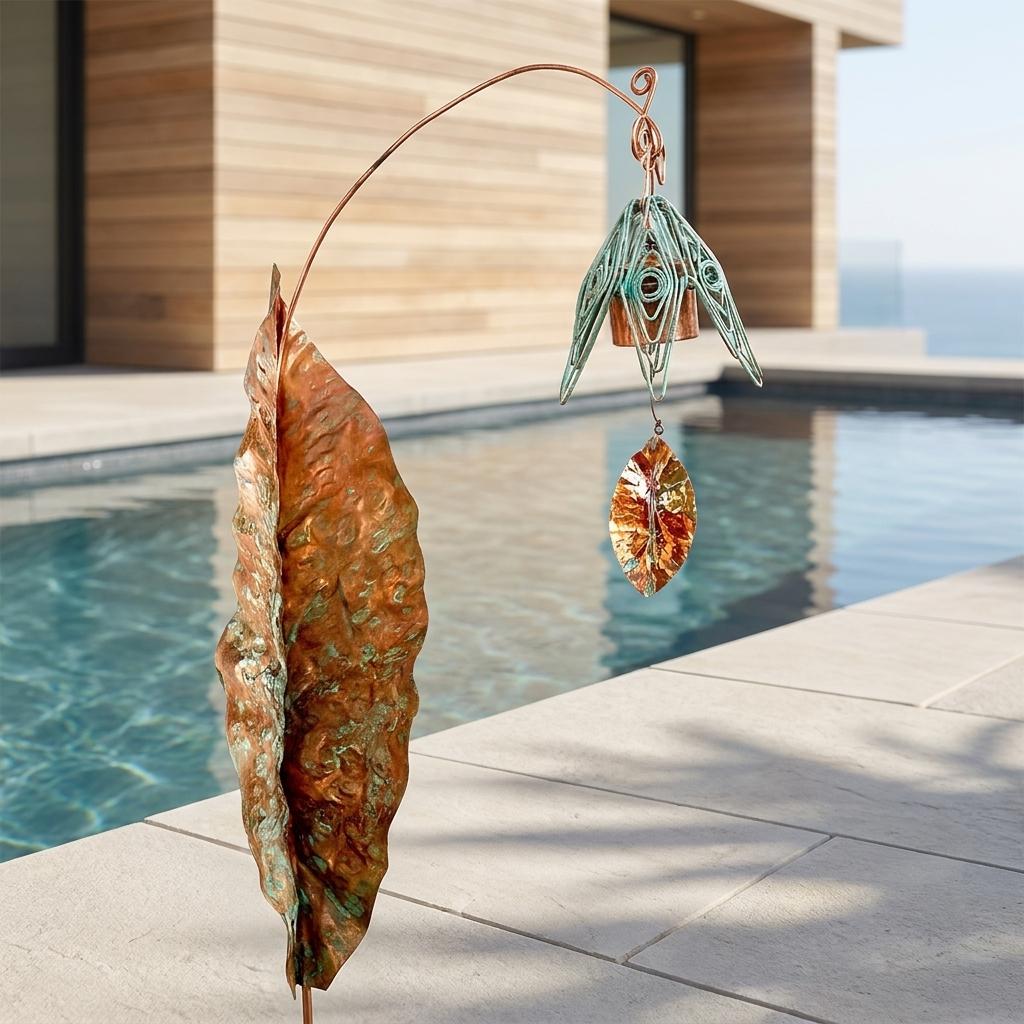 Handcrafted Copper Bellflower Chime Garden Stake Handcrafted Copper Bellflower Chime Garden Stake