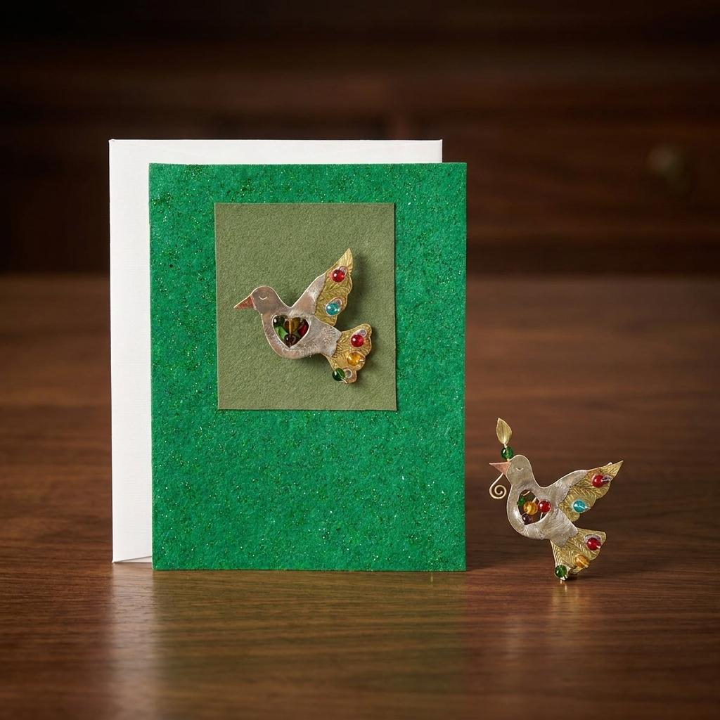 Handmade Christmas Dove Keepsake Pin Greeting Card Handmade Christmas Dove Keepsake Pin Greeting Card