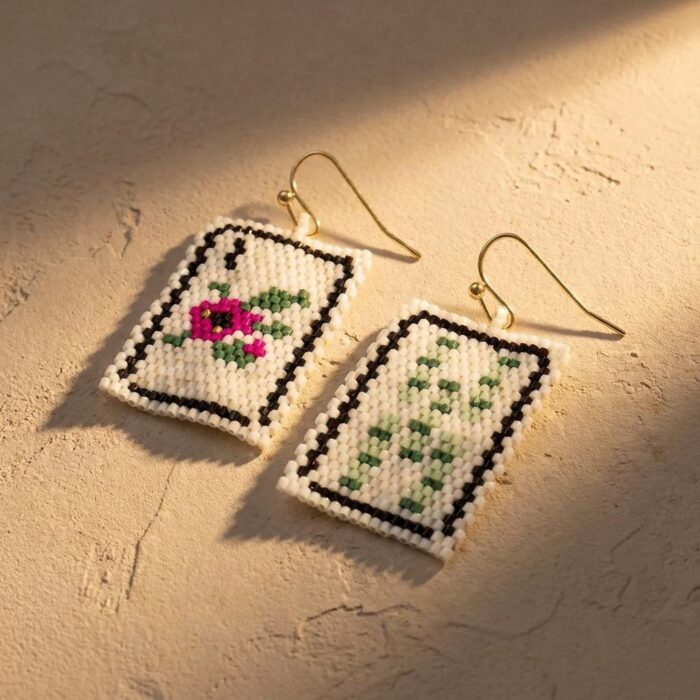Handmade Mahjong Beaded Earrings 1