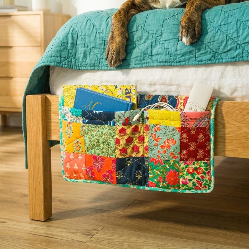 Handmade Re-purposed Quilted Sari Bedside Caddy