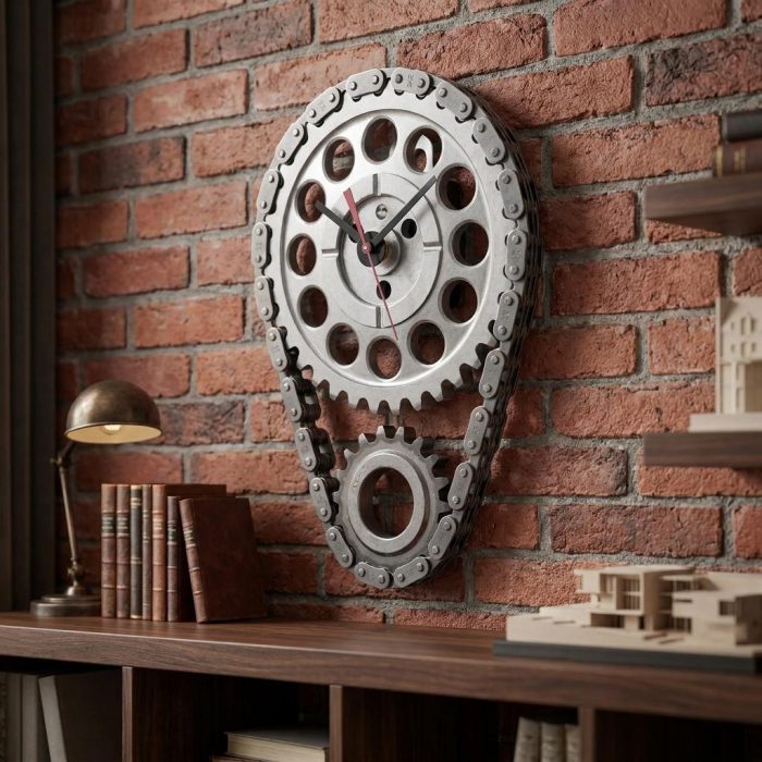 Industrial Auto Timing Chain And Gears Wall Clock 1