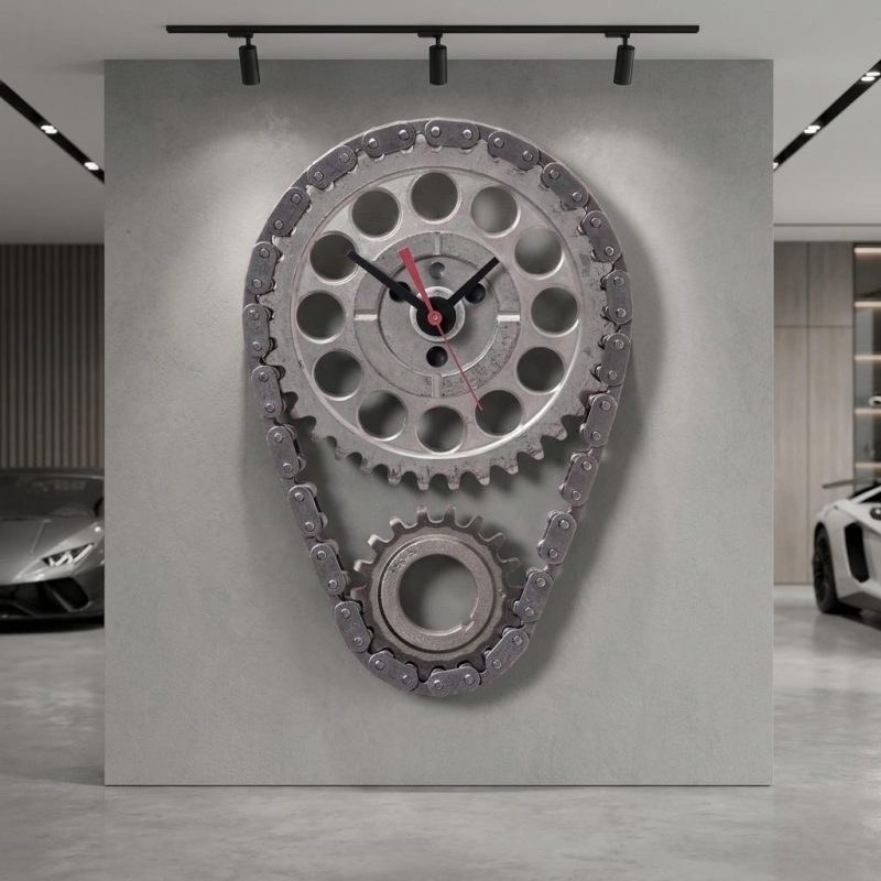 Industrial Auto Timing Chain And Gears Wall Clock