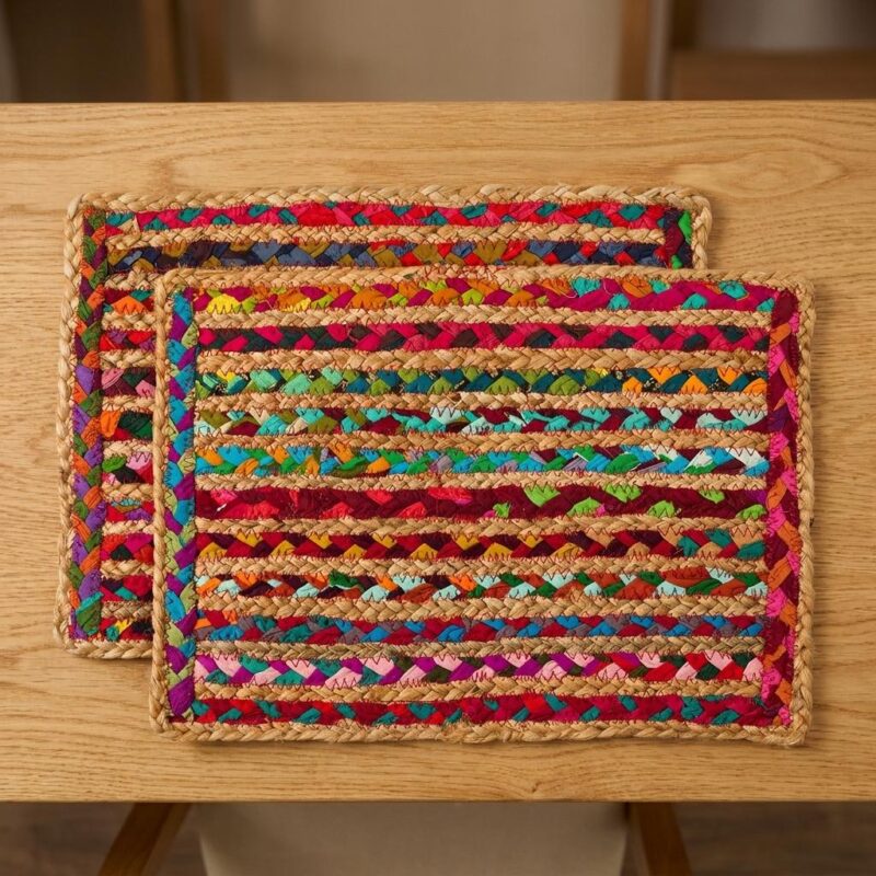 Jute & Repurposed Sari Woven Placemats - Set Of 2