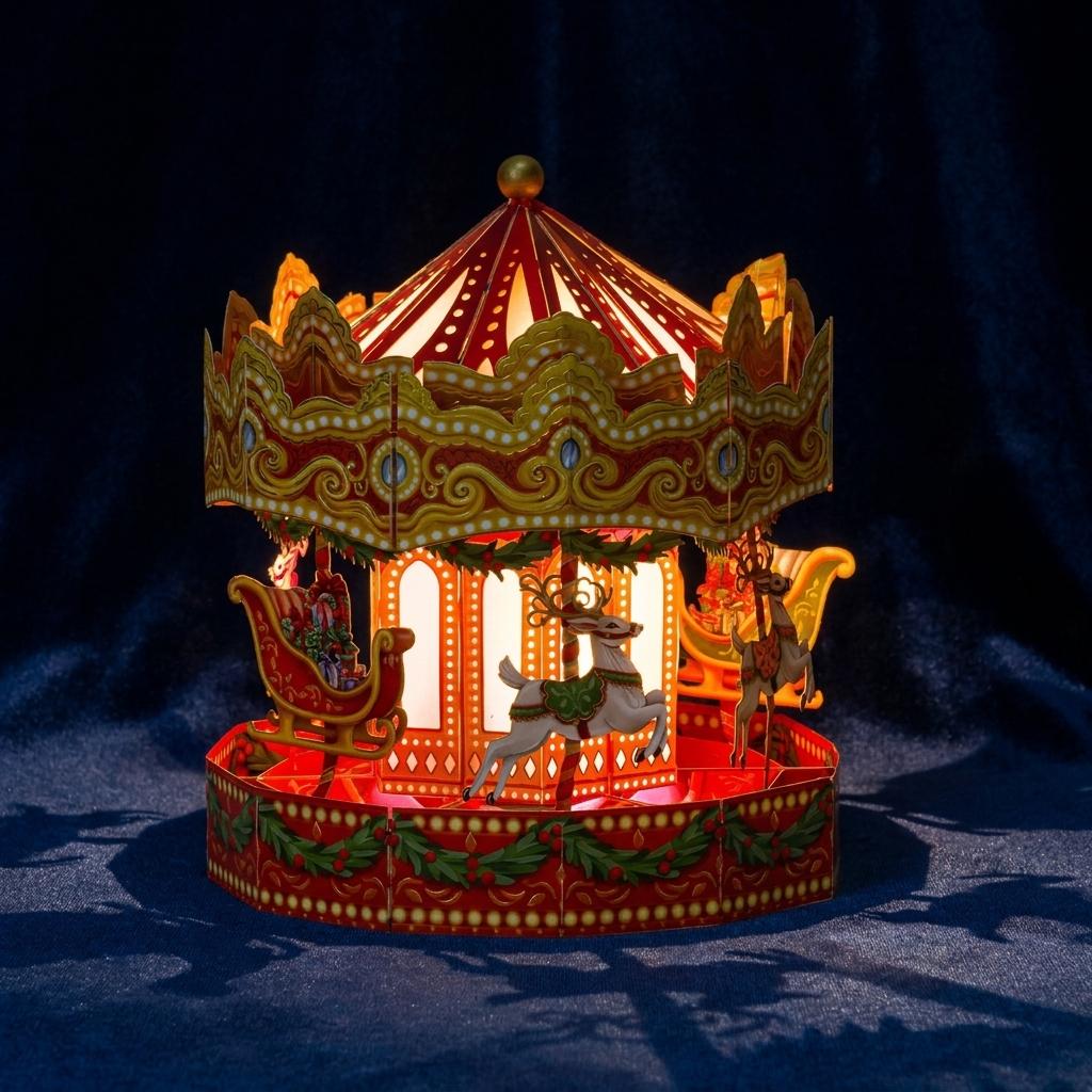 Magical Illuminated Musical Holiday Carousel Pop-up Card Magical Illuminated Musical Holiday Carousel Pop-up Card