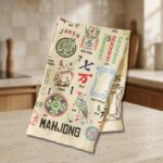 Mahjong Tea Towel - Vibrant Tile Print 1