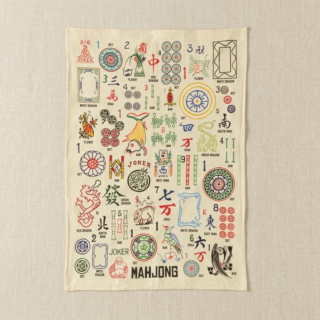 Mahjong Tea Towel - Vibrant Tile Print Mahjong Tea Towel - Vibrant Tile Print
