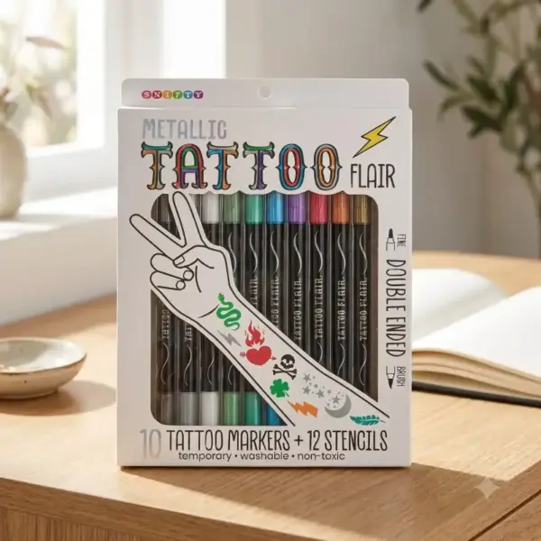 Metallic Tattoo Markers & Stencil Kit 2