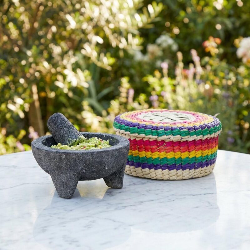 Molcajete With Tortilla Basket - Authentic Volcanic Stone 4