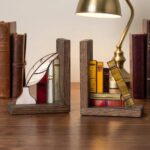 Oak Base Stained Glass Library Bookends 1