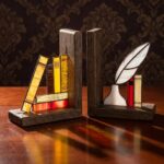 Oak Base Stained Glass Library Bookends 2