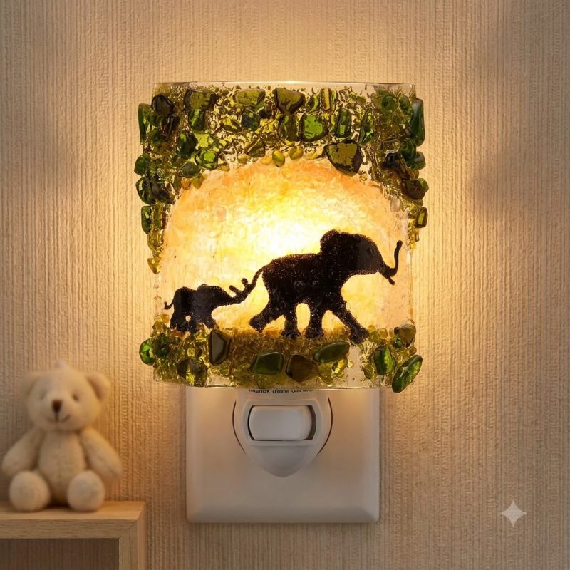 Recycled Glass Elephants Night Light 1