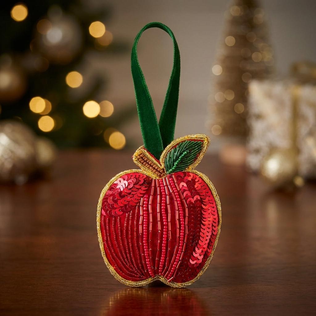Red Apple Beaded Ornament Red Apple Beaded Ornament