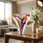 Shimmering Rainbow Glass Heart Sculpture