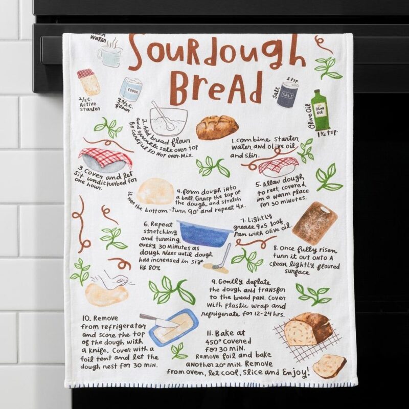 Sourdough Recipe Dish Towel - 100% Cotton Screen-printed