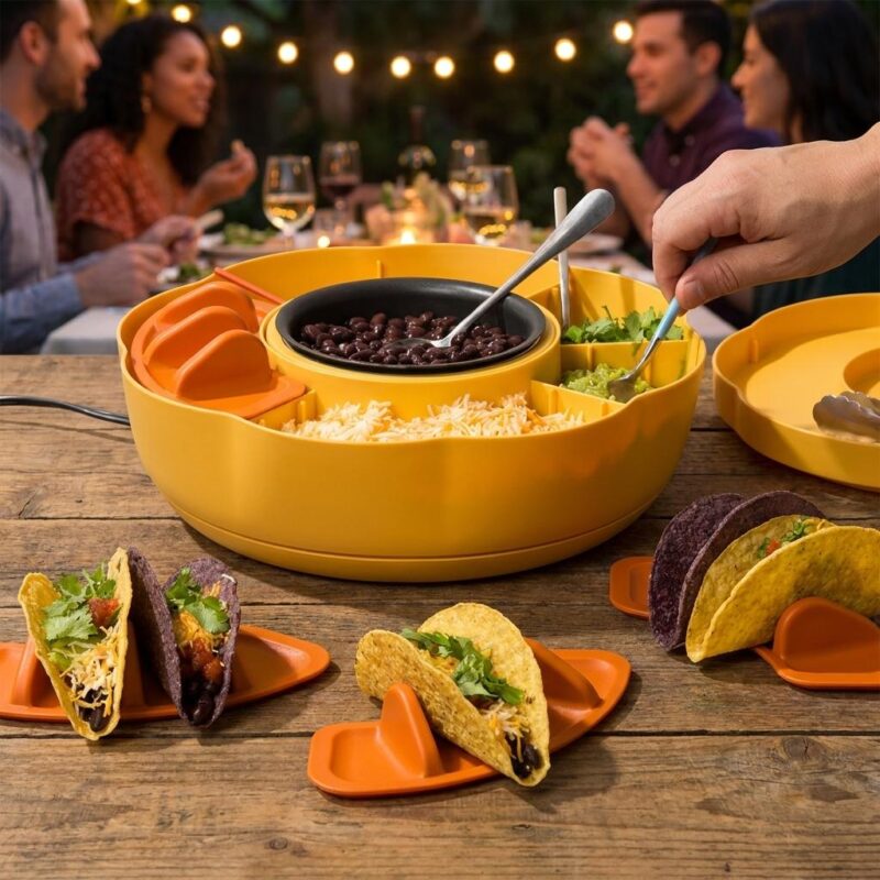Spin & Serve Taco Party Set With Electric Warming Bowl