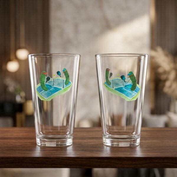 Sporty Pickles Playing Pickleball Pint Glass Set