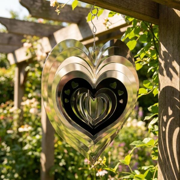 Stainless Steel Mirror Heart Wind Spinner 2