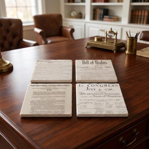 Tumbled Marble Democracy Coasters - Set Of 4
