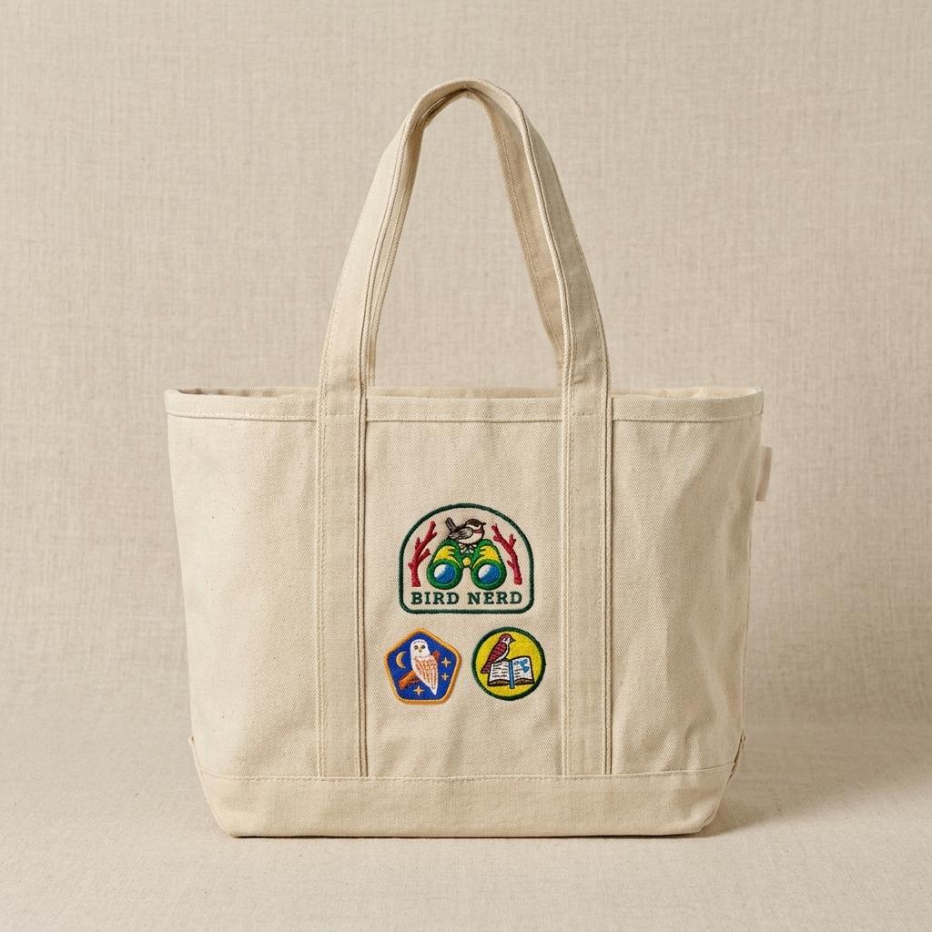Vintage Bird Nerd Embroidered Badge Tote Vintage Bird Nerd Embroidered Badge Tote