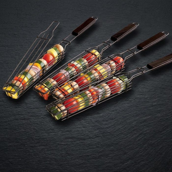 Wood-handled Kabob Grilling Baskets Set Of 4 1