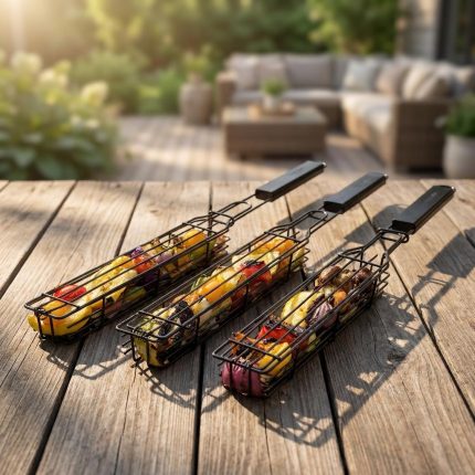 Wood-handled Kabob Grilling Baskets Set Of 4