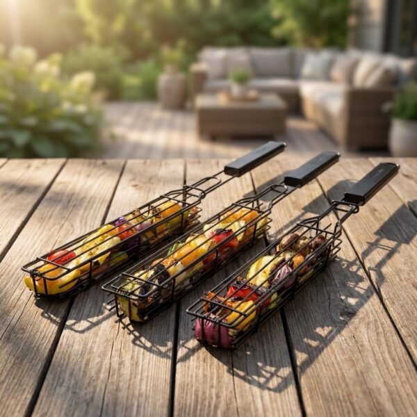 Wood-handled Kabob Grilling Baskets Set Of 4