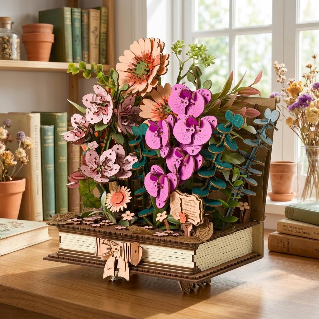 Wooden Diy Blooming Book Building Kit Wooden Diy Blooming Book Building Kit