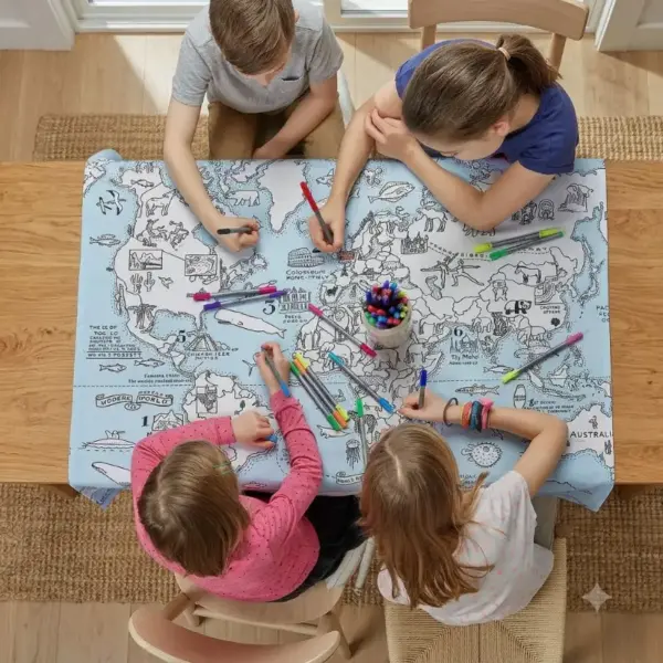 World Map Coloring Tablecloth